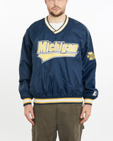 Vintage, 90s, Starter, NCAA, Michigan, Wolverines, Pullover, Jacket, The Real Deal, size large, colour Navy, newtown, sydney, australia, thrift store, opshop, preloved, secondhand, sustainable, retro, antique, 70s, 80s, 90s, 2000s, 00s, fashion, clothing, streetwear, trendy, garment, style, boutique, store, shop, archive, sale, cheap, best, top, Jackets