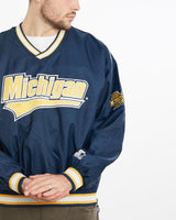Vintage, 90s, Starter, NCAA, Michigan, Wolverines, Pullover, Jacket, The Real Deal, size large, colour Navy, newtown, sydney, australia, thrift store, opshop, preloved, secondhand, sustainable, retro, antique, 70s, 80s, 90s, 2000s, 00s, fashion, clothing, streetwear, trendy, garment, style, boutique, store, shop, archive, sale, cheap, best, top, Jackets