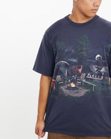 Vintage, 90s, Camping, Racoons, Tee, The Real Deal, size large, colour Navy, newtown, sydney, australia, thrift store, opshop, preloved, secondhand, sustainable, retro, antique, 70s, 80s, 90s, 2000s, 00s, fashion, clothing, streetwear, trendy, garment, style, boutique, store, shop, archive, sale, cheap, best, top, T-Shirts