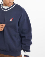 Vintage, 90s, MLB, Cleveland, Indians, Sweatshirt, The Real Deal, size large, colour Navy, newtown, sydney, australia, thrift store, opshop, preloved, secondhand, sustainable, retro, antique, 70s, 80s, 90s, 2000s, 00s, fashion, clothing, streetwear, trendy, garment, style, boutique, store, shop, archive, sale, cheap, best, top, Sweats and hoodies