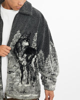 Vintage, All, Over, Print, Wolf, Wildlife, Fleece, Jacket, The Real Deal, size extra large, colour Grey, newtown, sydney, australia, thrift store, opshop, preloved, secondhand, sustainable, retro, antique, 70s, 80s, 90s, 2000s, 00s, fashion, clothing, streetwear, trendy, garment, style, boutique, store, shop, archive, sale, cheap, best, top, Jackets