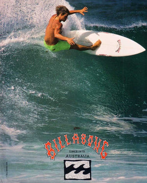 Person surfing on a wave with Billabong logo at the bottom