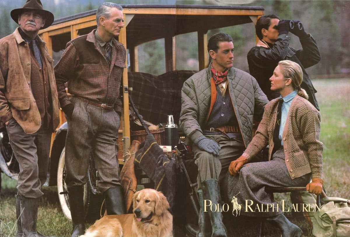 Group of people in outdoor setting with Polo Ralph Lauren branding.