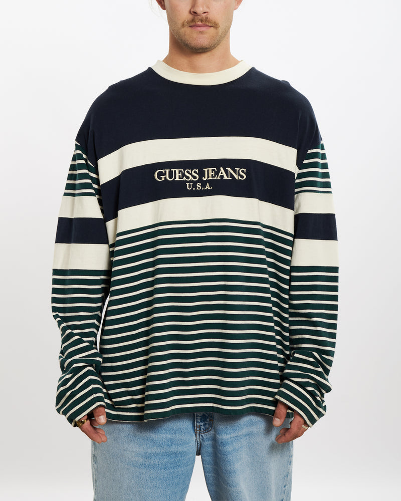 Vintage 90s Guess Striped Long Sleeve Tee <br>XL , The Real Deal , newtown, sydney, australia, thrift store, opshop, preloved, secondhand, sustainable, retro, antique, 70s, 80s, 90s, 2000s, 00s, fashion, clothing, streetwear, trendy, garment, style, boutique, store, shop, archive, sale, cheap, best, top