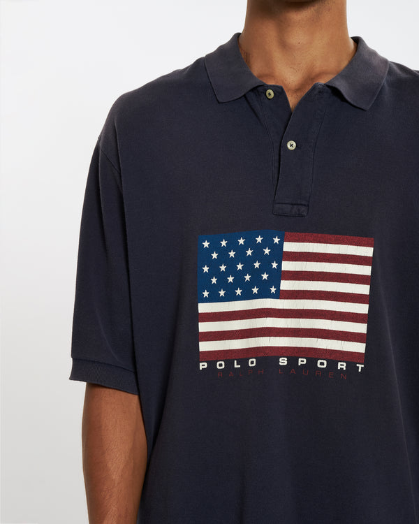 90s Polo Sport Flag Polo Shirt <br>XXL