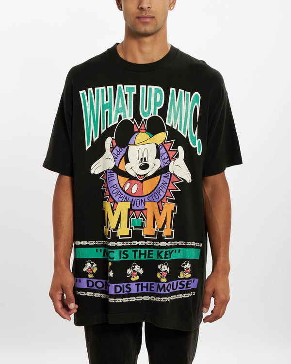Vintage 90s Mickey Mouse 'What Up Mic' Tee <br>XL , The Real Deal , newtown, sydney, australia, thrift store, opshop, preloved, secondhand, sustainable, retro, antique, 70s, 80s, 90s, 2000s, 00s, fashion, clothing, streetwear, trendy, garment, style, boutique, store, shop, archive, sale, cheap, best, top
