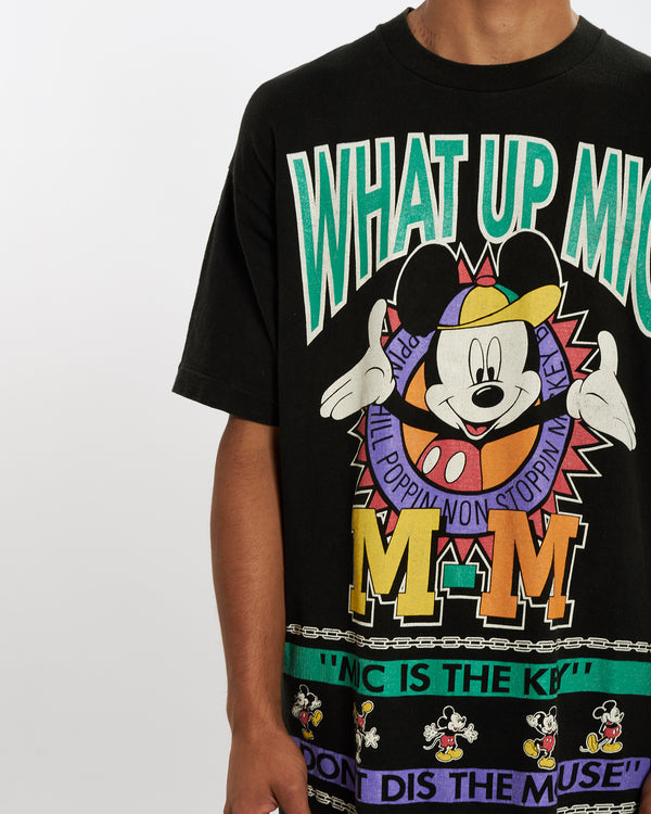 Vintage 90s Mickey Mouse 'What Up Mic' Tee <br>XL , The Real Deal , newtown, sydney, australia, thrift store, opshop, preloved, secondhand, sustainable, retro, antique, 70s, 80s, 90s, 2000s, 00s, fashion, clothing, streetwear, trendy, garment, style, boutique, store, shop, archive, sale, cheap, best, top