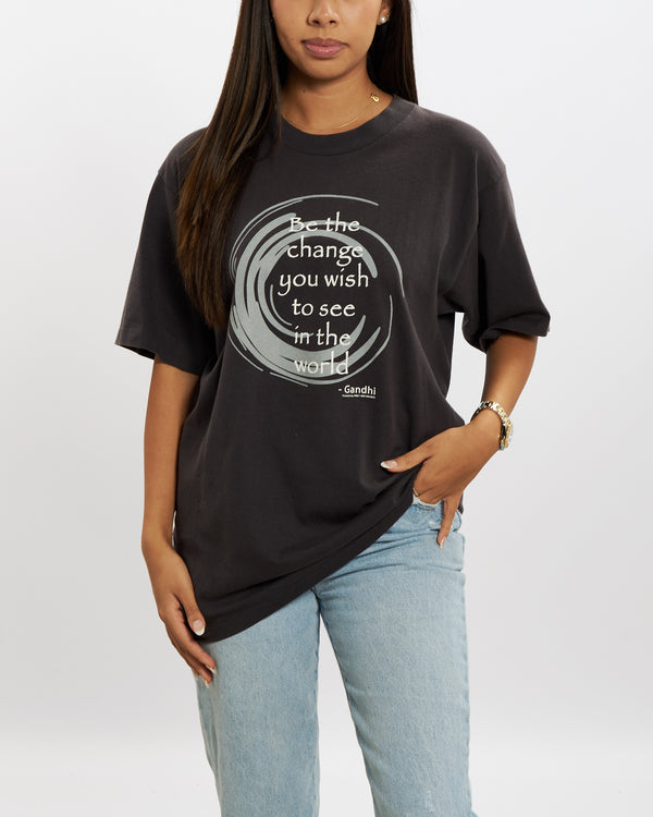 Vintage 90s Gandhi Tee <br>M , The Real Deal , newtown, sydney, australia, thrift store, opshop, preloved, secondhand, sustainable, retro, antique, 70s, 80s, 90s, 2000s, 00s, fashion, clothing, streetwear, trendy, garment, style, boutique, store, shop, archive, sale, cheap, best, top