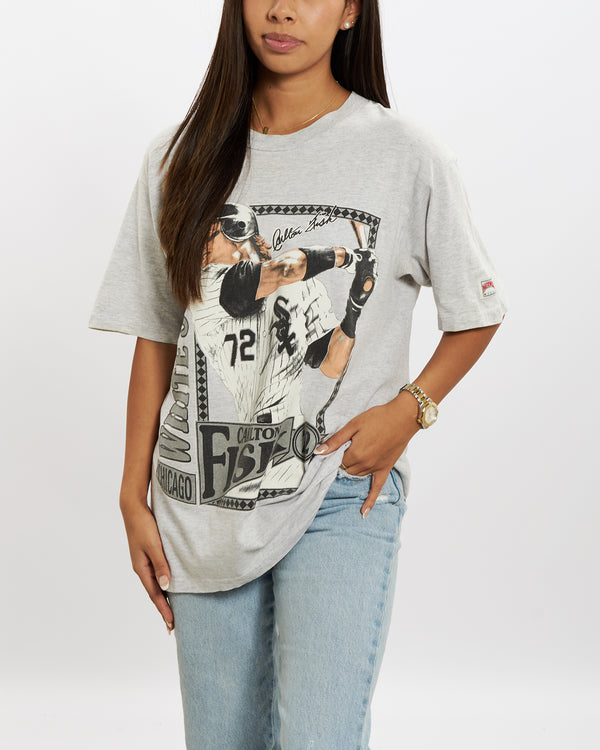 Vintage 1991 White Sox 'Carlton Fisk' Tee <br>M , The Real Deal , newtown, sydney, australia, thrift store, opshop, preloved, secondhand, sustainable, retro, antique, 70s, 80s, 90s, 2000s, 00s, fashion, clothing, streetwear, trendy, garment, style, boutique, store, shop, archive, sale, cheap, best, top