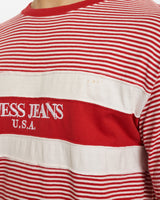 Vintage 1989 Guess Jeans Striped Tee <br>L , The Real Deal , newtown, sydney, australia, thrift store, opshop, preloved, secondhand, sustainable, retro, antique, 70s, 80s, 90s, 2000s, 00s, fashion, clothing, streetwear, trendy, garment, style, boutique, store, shop, archive, sale, cheap, best, top