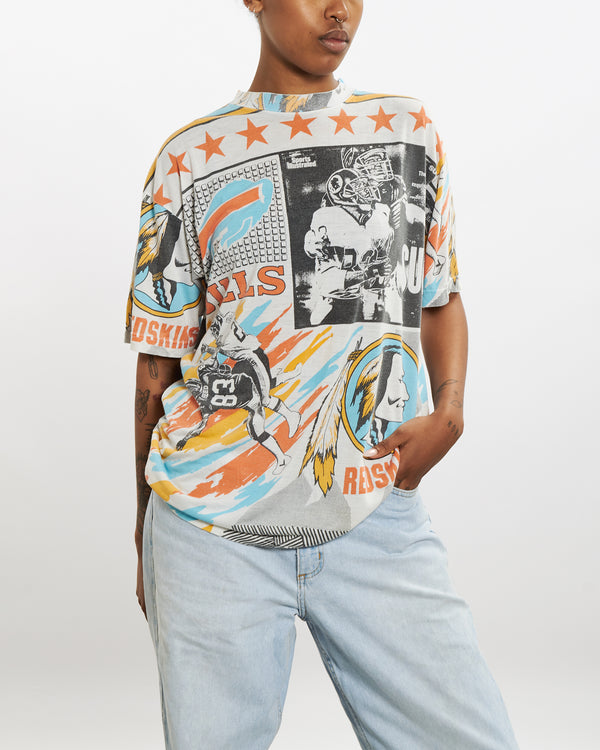 Vintage 90s NFL All Over Print Tee <br>M , The Real Deal , newtown, sydney, australia, thrift store, opshop, preloved, secondhand, sustainable, retro, antique, 70s, 80s, 90s, 2000s, 00s, fashion, clothing, streetwear, trendy, garment, style, boutique, store, shop, archive, sale, cheap, best, top