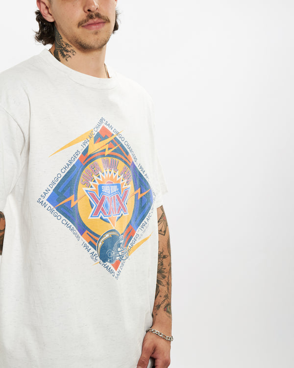 Vintage 1994 NFL San Diego Chargers 'Super Bowl' Tee <br>L , The Real Deal , newtown, sydney, australia, thrift store, opshop, preloved, secondhand, sustainable, retro, antique, 70s, 80s, 90s, 2000s, 00s, fashion, clothing, streetwear, trendy, garment, style, boutique, store, shop, archive, sale, cheap, best, top