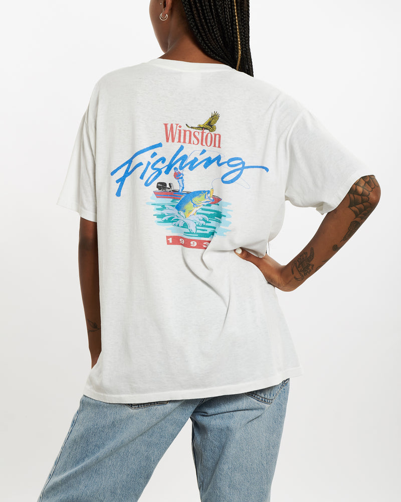 Vintage 90s Winston Cigarettes 'Fishing' Tee <br>M , The Real Deal , newtown, sydney, australia, thrift store, opshop, preloved, secondhand, sustainable, retro, antique, 70s, 80s, 90s, 2000s, 00s, fashion, clothing, streetwear, trendy, garment, style, boutique, store, shop, archive, sale, cheap, best, top