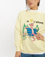 Vintage 1985 Pink Panther "I'm waiting for you" Sweatshirt <br>S , The Real Deal , newtown, sydney, australia, thrift store, opshop, preloved, secondhand, sustainable, retro, antique, 70s, 80s, 90s, 2000s, 00s, fashion, clothing, streetwear, trendy, garment, style, boutique, store, shop, archive, sale, cheap, best, top