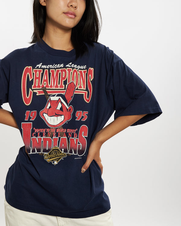 Vintage 1995 MLB Cleveland Indians Tee <br>M , The Real Deal , newtown, sydney, australia, thrift store, opshop, preloved, secondhand, sustainable, retro, antique, 70s, 80s, 90s, 2000s, 00s, fashion, clothing, streetwear, trendy, garment, style, boutique, store, shop, archive, sale, cheap, best, top