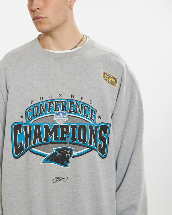 Vintage NFL Carolina Panthers Sweatshirt <br>XL , The Real Deal , newtown, sydney, australia, thrift store, opshop, preloved, secondhand, sustainable, retro, antique, 70s, 80s, 90s, 2000s, 00s, fashion, clothing, streetwear, trendy, garment, style, boutique, store, shop, archive, sale, cheap, best, top