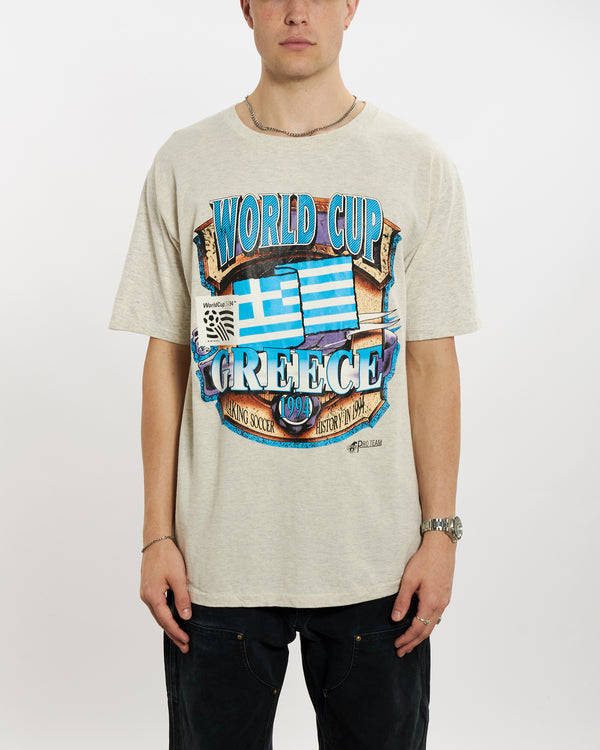 Vintage 1994 FIFA World Cup 'Greece' Tee <br>L , The Real Deal , newtown, sydney, australia, thrift store, opshop, preloved, secondhand, sustainable, retro, antique, 70s, 80s, 90s, 2000s, 00s, fashion, clothing, streetwear, trendy, garment, style, boutique, store, shop, archive, sale, cheap, best, top