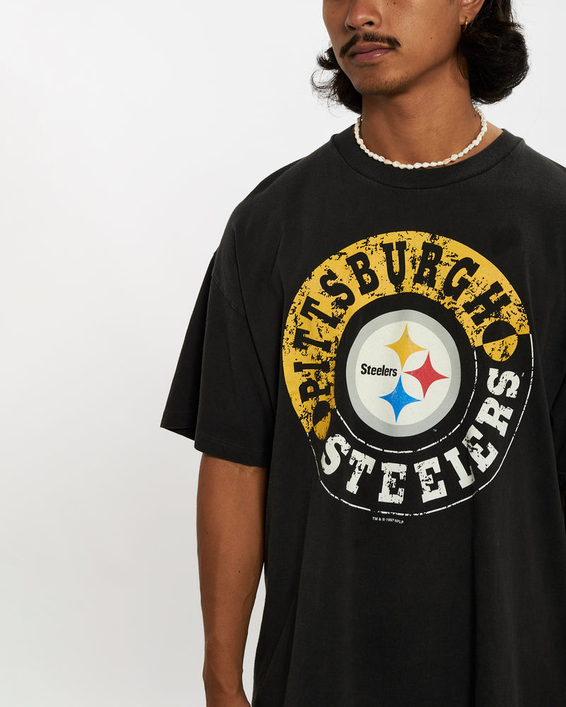 Vintage 1997 NFL Pittsburgh Steelers Tee <br>L , The Real Deal , newtown, sydney, australia, thrift store, opshop, preloved, secondhand, sustainable, retro, antique, 70s, 80s, 90s, 2000s, 00s, fashion, clothing, streetwear, trendy, garment, style, boutique, store, shop, archive, sale, cheap, best, top