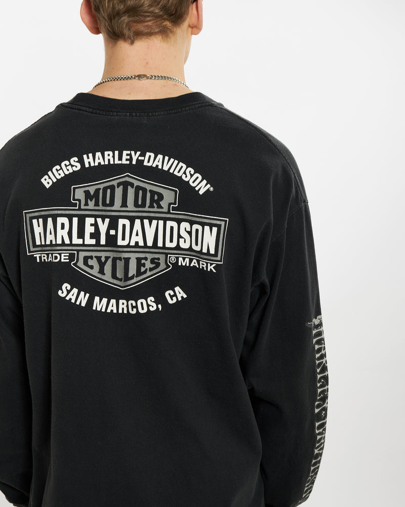 Vintage Harley Davidson Long Sleeve Tee <br>L , The Real Deal , newtown, sydney, australia, thrift store, opshop, preloved, secondhand, sustainable, retro, antique, 70s, 80s, 90s, 2000s, 00s, fashion, clothing, streetwear, trendy, garment, style, boutique, store, shop, archive, sale, cheap, best, top