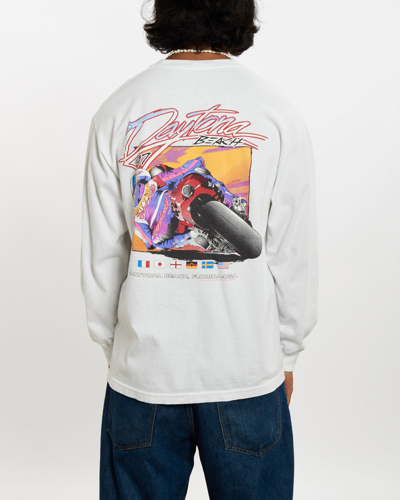 Vintage 1997 Daytona Beach Racing Long Sleeve Tee <br>L , The Real Deal , newtown, sydney, australia, thrift store, opshop, preloved, secondhand, sustainable, retro, antique, 70s, 80s, 90s, 2000s, 00s, fashion, clothing, streetwear, trendy, garment, style, boutique, store, shop, archive, sale, cheap, best, top