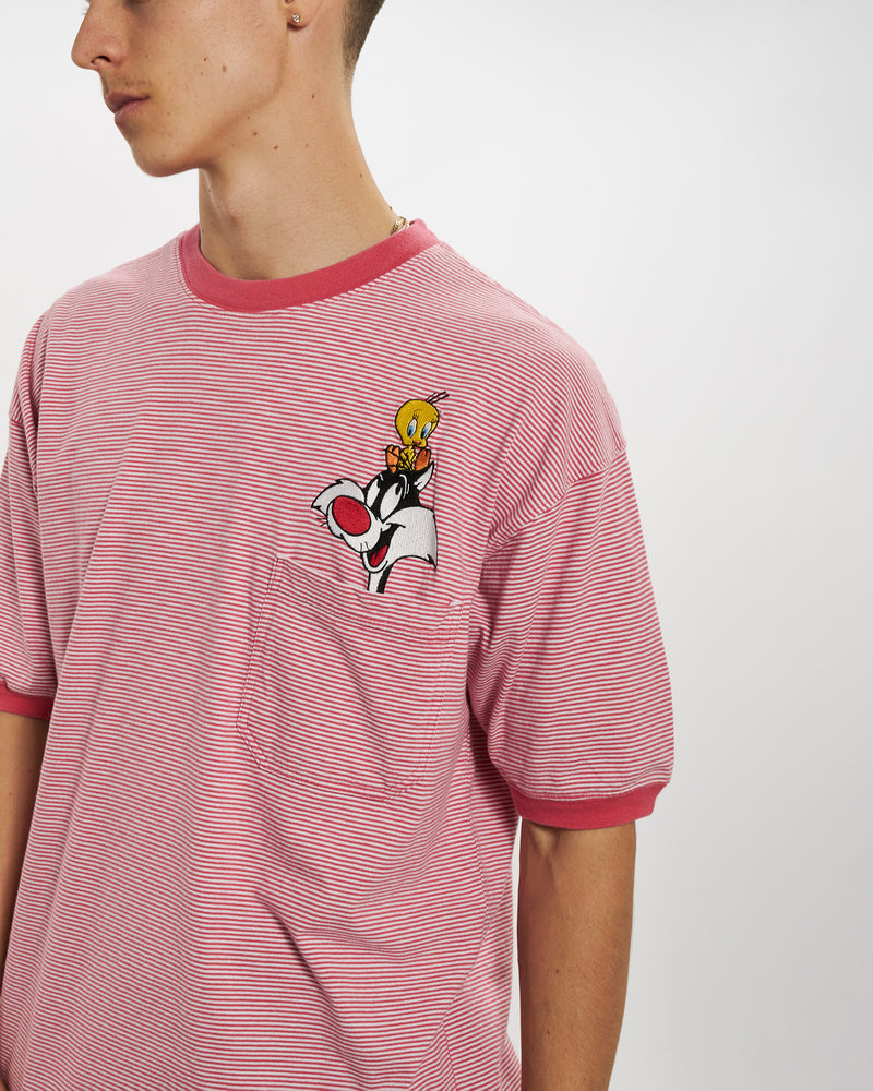 Vintage 1997 Looney Tunes 'Tweety and Sylvester' Pocket Tee <br>L , The Real Deal , newtown, sydney, australia, thrift store, opshop, preloved, secondhand, sustainable, retro, antique, 70s, 80s, 90s, 2000s, 00s, fashion, clothing, streetwear, trendy, garment, style, boutique, store, shop, archive, sale, cheap, best, top