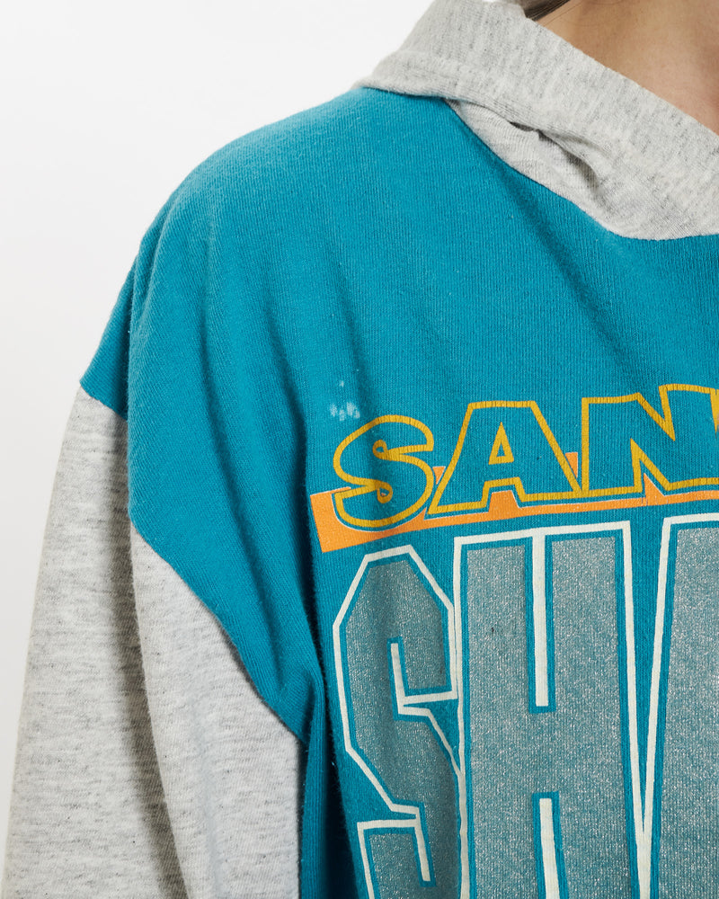 Vintage 90s NHL San Jose Sharks Hooded Tee <br>S , The Real Deal , newtown, sydney, australia, thrift store, opshop, preloved, secondhand, sustainable, retro, antique, 70s, 80s, 90s, 2000s, 00s, fashion, clothing, streetwear, trendy, garment, style, boutique, store, shop, archive, sale, cheap, best, top