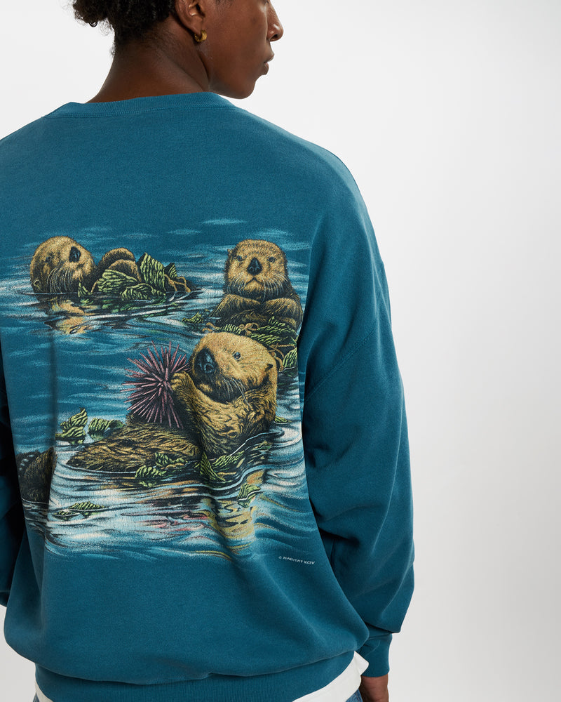 Vintage 90s Wildlife 'Otters' Sweatshirt <br>L , The Real Deal , newtown, sydney, australia, thrift store, opshop, preloved, secondhand, sustainable, retro, antique, 70s, 80s, 90s, 2000s, 00s, fashion, clothing, streetwear, trendy, garment, style, boutique, store, shop, archive, sale, cheap, best, top