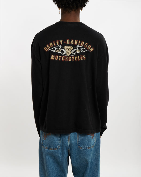 Vintage Harley Davidson Long Sleeve Henley Tee <br>L , The Real Deal , newtown, sydney, australia, thrift store, opshop, preloved, secondhand, sustainable, retro, antique, 70s, 80s, 90s, 2000s, 00s, fashion, clothing, streetwear, trendy, garment, style, boutique, store, shop, archive, sale, cheap, best, top