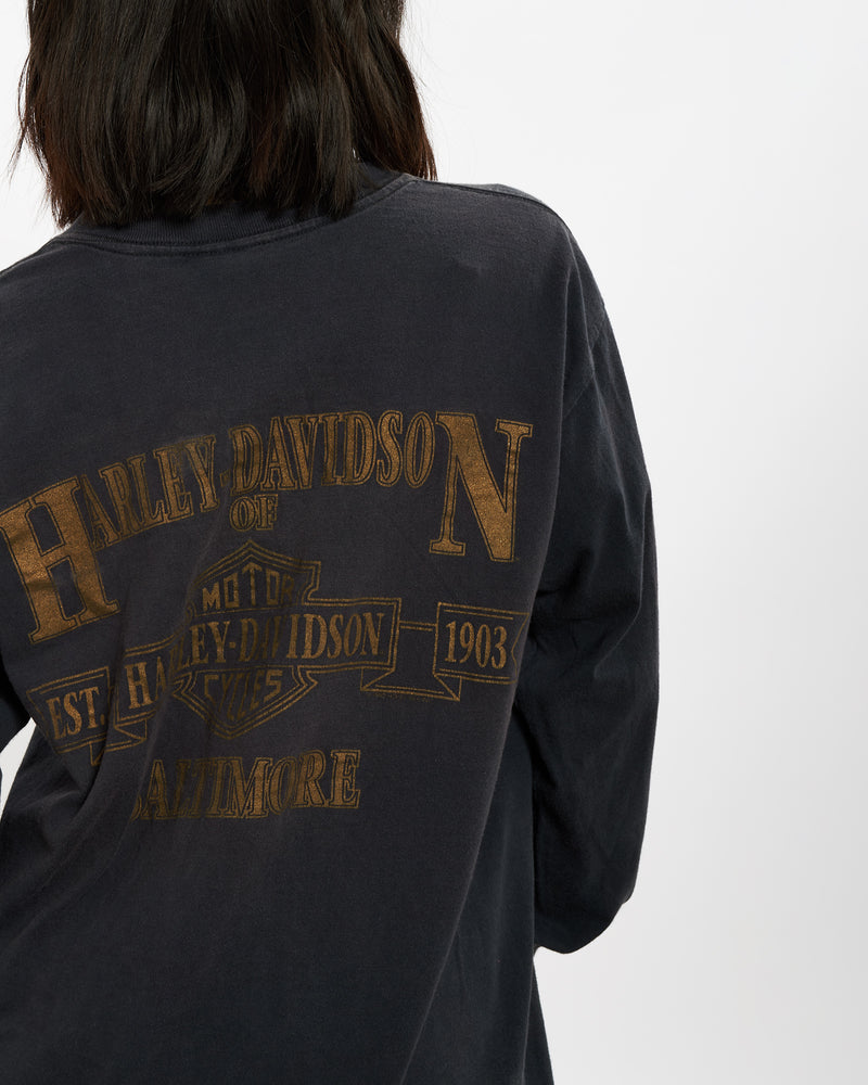 Vintage 90s Harley Davidson Long Sleeve Tee <br>S , The Real Deal , newtown, sydney, australia, thrift store, opshop, preloved, secondhand, sustainable, retro, antique, 70s, 80s, 90s, 2000s, 00s, fashion, clothing, streetwear, trendy, garment, style, boutique, store, shop, archive, sale, cheap, best, top
