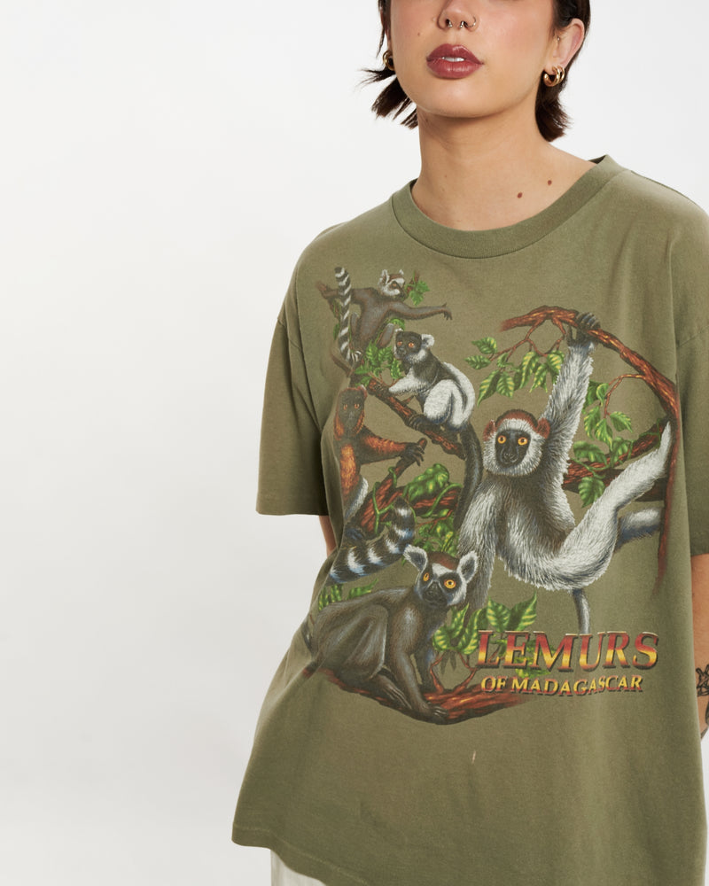 Vintage 90s Wildlife Lemurs Of Madagascar Tee <br>M , The Real Deal , newtown, sydney, australia, thrift store, opshop, preloved, secondhand, sustainable, retro, antique, 70s, 80s, 90s, 2000s, 00s, fashion, clothing, streetwear, trendy, garment, style, boutique, store, shop, archive, sale, cheap, best, top