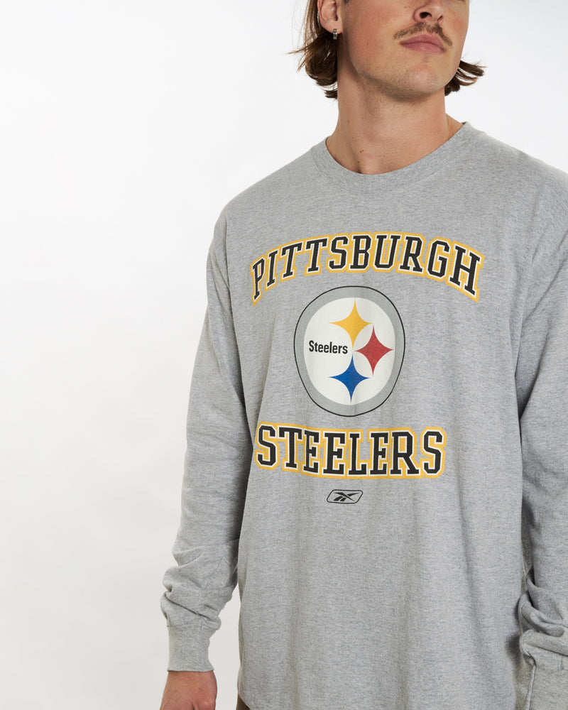 Vintage Reebok NFL Pittsburgh Steelers Long Sleeve Tee <br>XL , The Real Deal , newtown, sydney, australia, thrift store, opshop, preloved, secondhand, sustainable, retro, antique, 70s, 80s, 90s, 2000s, 00s, fashion, clothing, streetwear, trendy, garment, style, boutique, store, shop, archive, sale, cheap, best, top