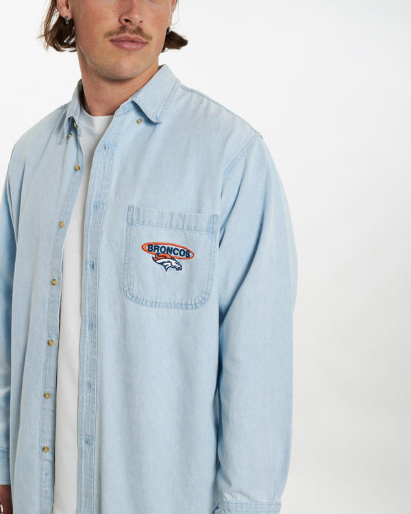 Vintage NFL Denver Broncos Denim Button Up Shirt  <br>XL