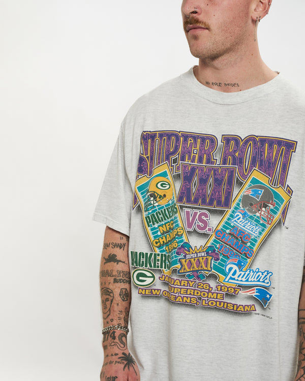 1997 Packers vs Patriots Super Bowl Tee  <br>L