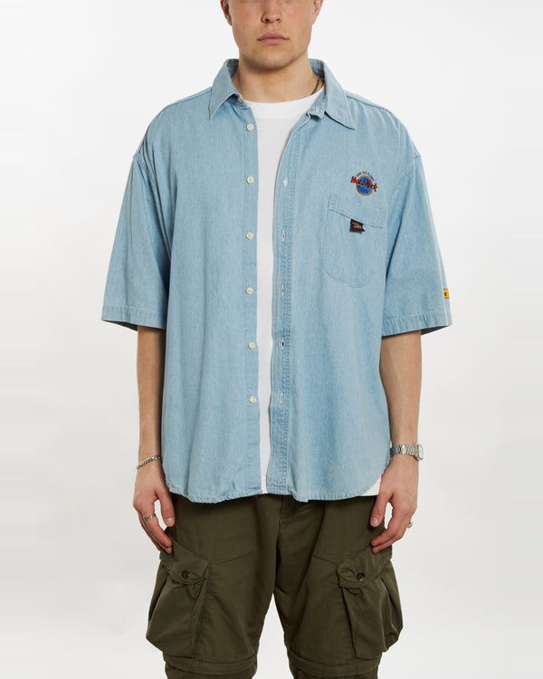 90s Hard Rock Cafe Denim Button Up Shirt <br>XL