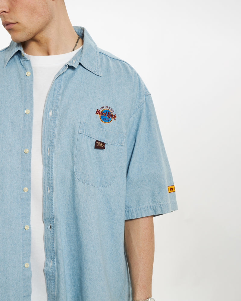 90s Hard Rock Cafe Denim Button Up Shirt <br>XL