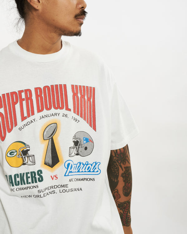 1997 Packers vs Patriots Super Bowl Tee <br>L