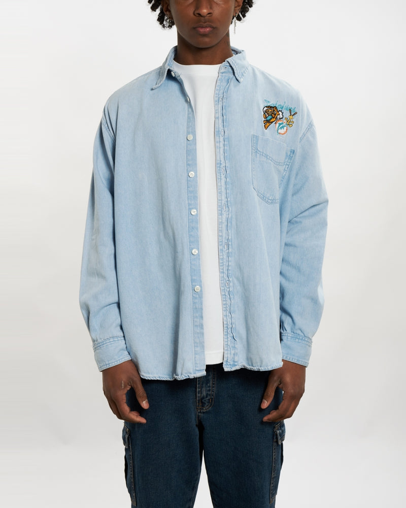Vintage 90s Garfield x Miami Dolphins Button Up Shirt <br>L , The Real Deal , newtown, sydney, australia, thrift store, opshop, preloved, secondhand, sustainable, retro, antique, 70s, 80s, 90s, 2000s, 00s, fashion, clothing, streetwear, trendy, garment, style, boutique, store, shop, archive, sale, cheap, best, top