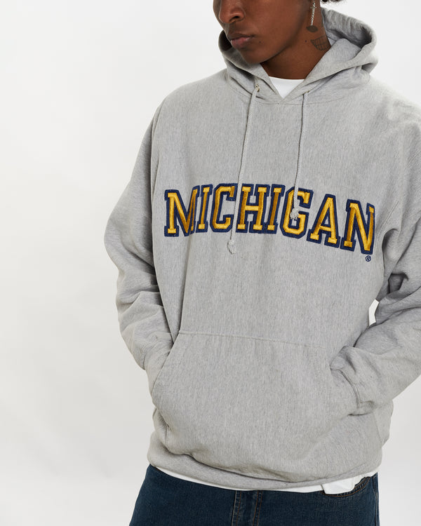 90s NCAA University of Michigan Wolverines Hooded Sweatshirt <br>L