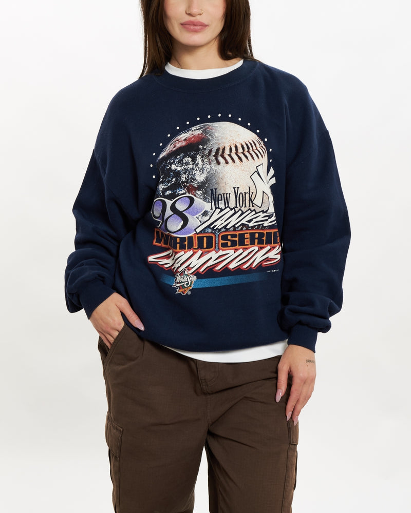 Vintage 1998 MLB New York Yankees Sweatshirt <br>S , The Real Deal , newtown, sydney, australia, thrift store, opshop, preloved, secondhand, sustainable, retro, antique, 70s, 80s, 90s, 2000s, 00s, fashion, clothing, streetwear, trendy, garment, style, boutique, store, shop, archive, sale, cheap, best, top