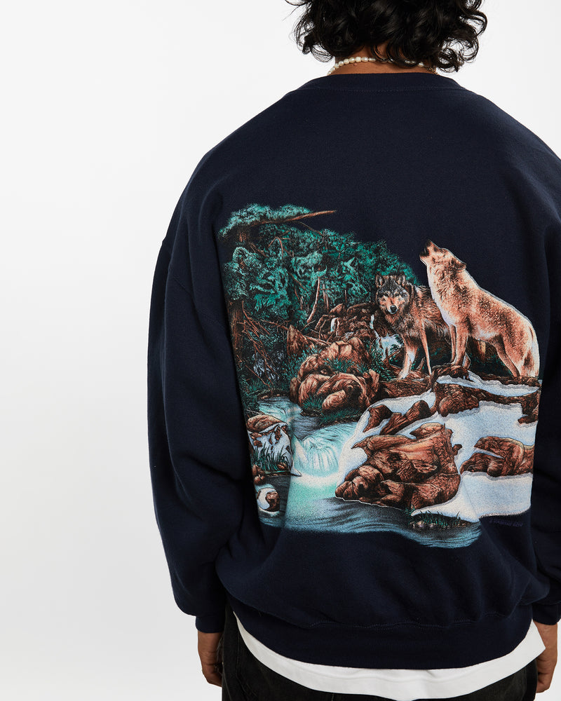 Vintage 90s Wolf Wildlife Sweatshirt <br>L , The Real Deal , newtown, sydney, australia, thrift store, opshop, preloved, secondhand, sustainable, retro, antique, 70s, 80s, 90s, 2000s, 00s, fashion, clothing, streetwear, trendy, garment, style, boutique, store, shop, archive, sale, cheap, best, top