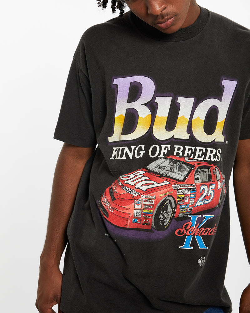 Vintage 1995 Bud 'King Of Beers' Racing Tee <br>L , The Real Deal , newtown, sydney, australia, thrift store, opshop, preloved, secondhand, sustainable, retro, antique, 70s, 80s, 90s, 2000s, 00s, fashion, clothing, streetwear, trendy, garment, style, boutique, store, shop, archive, sale, cheap, best, top