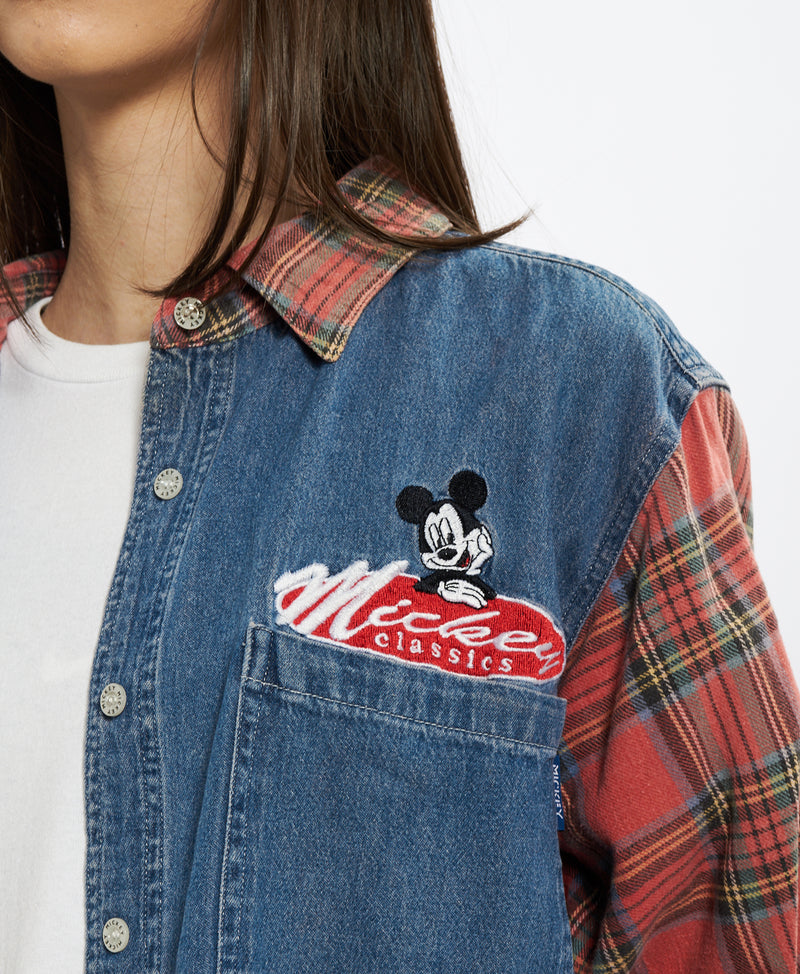 90s Mickey Mouse Denim Button Up Shirt <br>XS
