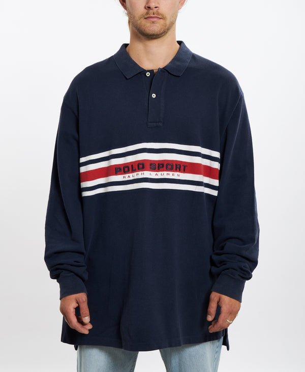 90s Polo Sport Embroirdered Long Sleeve Polo Shirt <br>XXL