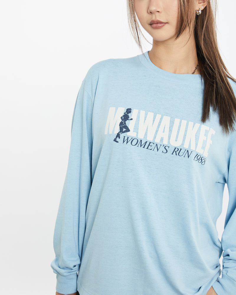 Vintage 1988 Milwaukee Women's Run Long Sleeve Tee <br>S , The Real Deal , newtown, sydney, australia, thrift store, opshop, preloved, secondhand, sustainable, retro, antique, 70s, 80s, 90s, 2000s, 00s, fashion, clothing, streetwear, trendy, garment, style, boutique, store, shop, archive, sale, cheap, best, top