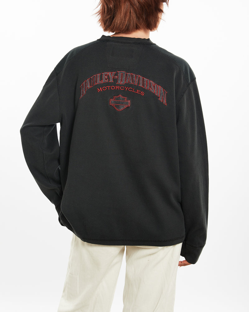 Vintage Harley Davidson Long Sleeve Henley Tee <br>M , The Real Deal , newtown, sydney, australia, thrift store, opshop, preloved, secondhand, sustainable, retro, antique, 70s, 80s, 90s, 2000s, 00s, fashion, clothing, streetwear, trendy, garment, style, boutique, store, shop, archive, sale, cheap, best, top