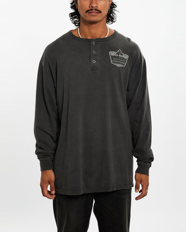 Vintage Harley Davidson Long Sleeve Henley Tee <br>XL , The Real Deal , newtown, sydney, australia, thrift store, opshop, preloved, secondhand, sustainable, retro, antique, 70s, 80s, 90s, 2000s, 00s, fashion, clothing, streetwear, trendy, garment, style, boutique, store, shop, archive, sale, cheap, best, top