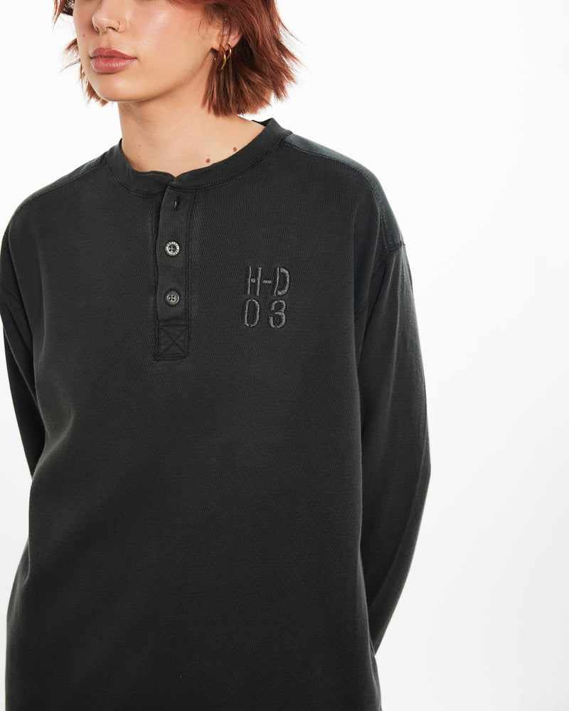 Vintage Harley Davidson Long Sleeve Henley Tee <br>M , The Real Deal , newtown, sydney, australia, thrift store, opshop, preloved, secondhand, sustainable, retro, antique, 70s, 80s, 90s, 2000s, 00s, fashion, clothing, streetwear, trendy, garment, style, boutique, store, shop, archive, sale, cheap, best, top