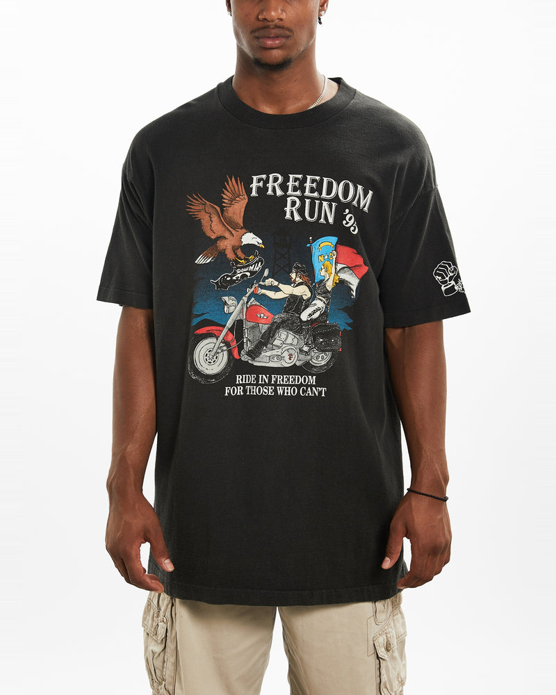 Vintage 1995 Freedom Run Motorcycle Tee <br>XXL , The Real Deal , newtown, sydney, australia, thrift store, opshop, preloved, secondhand, sustainable, retro, antique, 70s, 80s, 90s, 2000s, 00s, fashion, clothing, streetwear, trendy, garment, style, boutique, store, shop, archive, sale, cheap, best, top