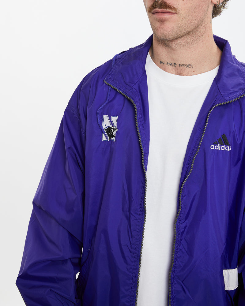 Vintage 90s Adidas Northwestern Wildcats Windbreaker Jacket <br>L , The Real Deal , newtown, sydney, australia, thrift store, opshop, preloved, secondhand, sustainable, retro, antique, 70s, 80s, 90s, 2000s, 00s, fashion, clothing, streetwear, trendy, garment, style, boutique, store, shop, archive, sale, cheap, best, top