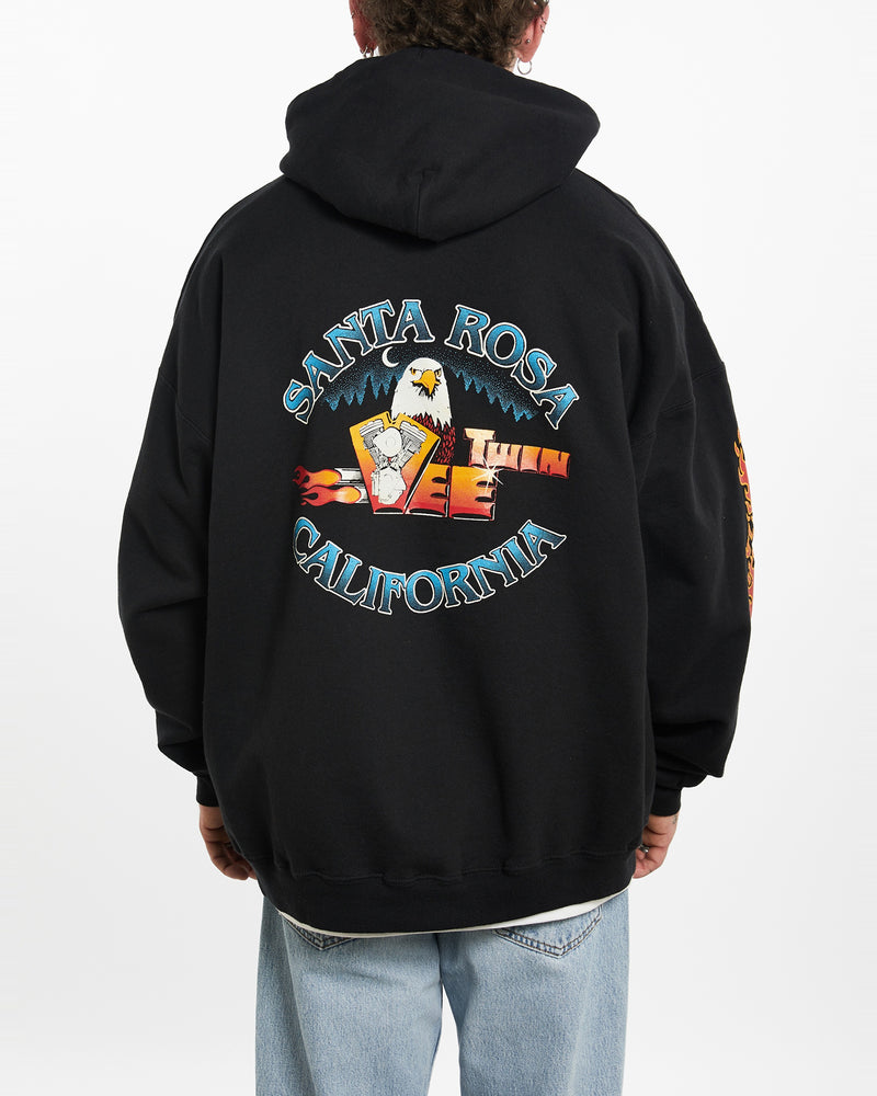 90s Deadstock Santa Rosa California 'Twin Vee' Hooded Sweatshirt <br>L